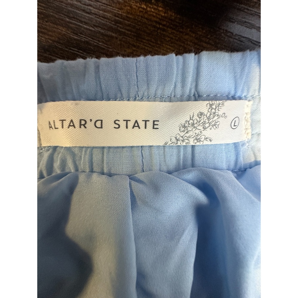 Altar'd State Hibiscus Patchwork Crochet Pants Light Blue Large Wide Leg Boho - Picture 7 of 12